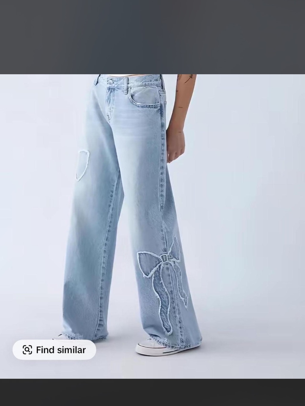 PacSun Light Blue Wide-Leg Jeans with Embroidered Bow